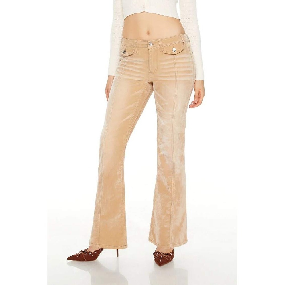 Forever 21 Tan Beige Velour Flare Pants Y2K Low Rise Bell Bottoms Boho XS
